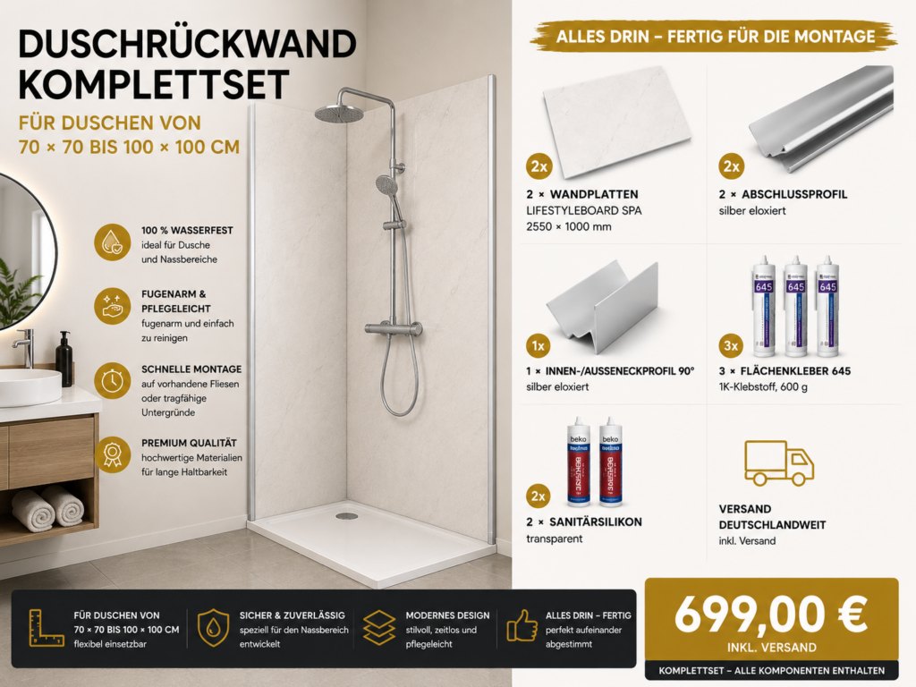 universal komplettset passend fÜr duschen von 70 × 70 bis 100 × 100 cm