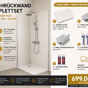 universal komplettset passend fÜr duschen von 70 × 70 bis 100 × 100 cm