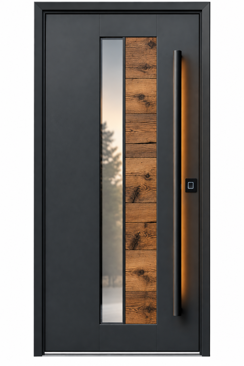 Moderne Haustür mit Altholz-Einleger und Fingerprint im Wartburgkreis